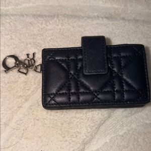 Black Dior Quilted Card Holder with Charm